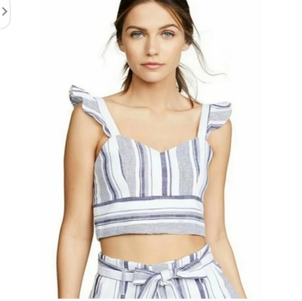 Parker Aquarius Blue Striped Bustier Crop Top Blouse NWT Women's Size Large L